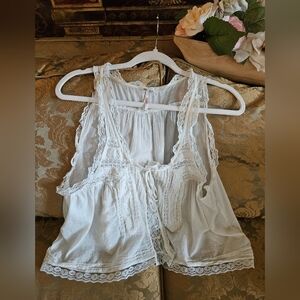Free People Forevermore Off White Lace Trim Tank
